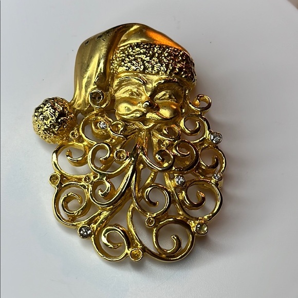 Vintage Jj Jonette Gold Santa Christmass Brooch 20$